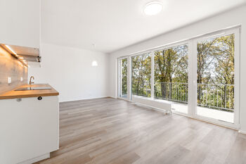 Obývací pokoj s kuchyňským koutem - Pronájem bytu 2+kk v osobním vlastnictví 59 m², Praha 9 - Vysočany 