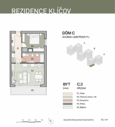 Půdorys - Pronájem bytu 2+kk v osobním vlastnictví 59 m², Praha 9 - Vysočany