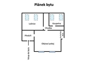Plánek bytu - Pronájem bytu 2+kk v osobním vlastnictví 55 m², Praha 5 - Zličín