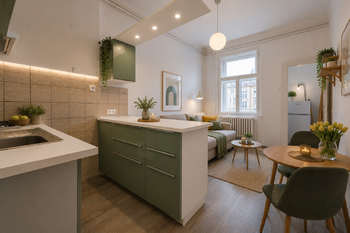 VIZUALIZACE POKOJ + KUCHYNSKY KOUT - Pronájem bytu 3+kk v osobním vlastnictví 90 m², Praha 2 - Vinohrady
