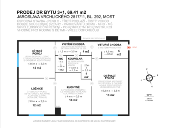 Prodej bytu 3+1 v družstevním vlastnictví 69 m², Most