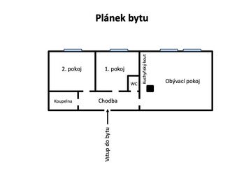 Plánek bytu - Pronájem bytu 3+kk v osobním vlastnictví 65 m², Praha 4 - Hodkovičky