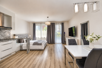 Obývací pokoj + kk - Pronájem bytu 1+kk v osobním vlastnictví 42 m², Praha 9 - Letňany