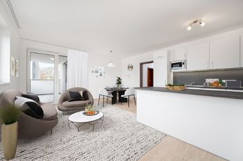VIZUALIZACE: Obývací pokoj - možné uspořádání - Pronájem bytu 3+kk v osobním vlastnictví 86 m², Český Brod