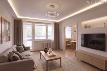 Obývací pokoj - vizualizace - Prodej bytu 3+1 v osobním vlastnictví 76 m², Praha 9 - Letňany 