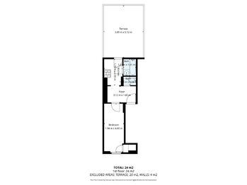 Plánek bytu - Prodej bytu 1+1 v osobním vlastnictví 24 m², Praha 5 - Smíchov