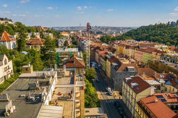 Dron - pohled do centra - Prodej bytu 1+1 v osobním vlastnictví 24 m², Praha 5 - Smíchov
