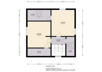 Půdorys 2.NP - Prodej domu 169 m², Praha 9 - Horní Počernice