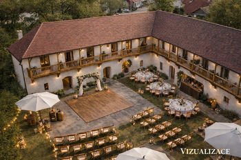 vizualizace dvoru - Prodej restaurace 951 m², Hluboké Dvory