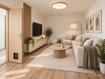 vizualizace bez příčky v pokoji - Prodej bytu 2+1 v osobním vlastnictví 49 m², Prostějov