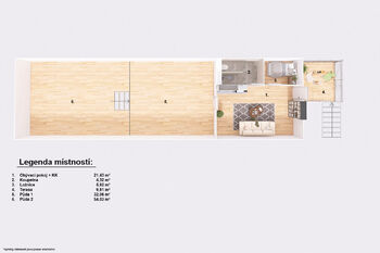 Půdorys (podkroví + půda) - Prodej domu 192 m², Střížovice
