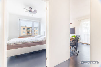 vizualizace prostoru s dveřmi - Prodej bytu 2+kk v osobním vlastnictví 41 m², Praha 6 - Břevnov