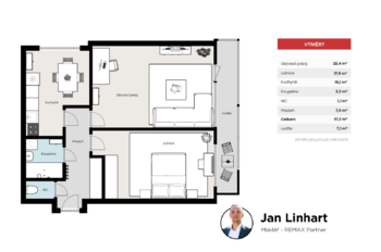 Půdorys - Pronájem bytu 2+1 v osobním vlastnictví 61 m², Praha 4 - Braník