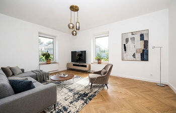 Vizualizace obývacího pokoje AI - Prodej domu 130 m², Český Dub