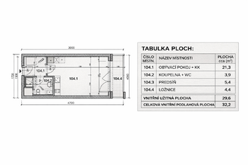 Plánek - Pronájem bytu 1+kk v osobním vlastnictví 30 m², Praha 9 - Hloubětín