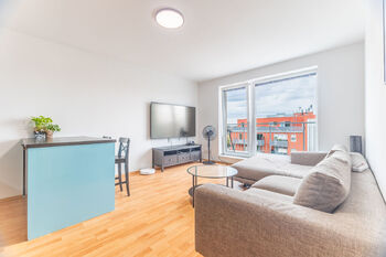 vstup na terasu v obývacím pokoji - Prodej bytu 2+kk v osobním vlastnictví 46 m², Hostivice