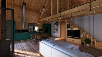 vizualizace obývací pokoj / kuchyně - Prodej domu 133 m², Vacov