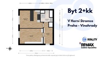 Půdorys - Prodej bytu 2+kk v osobním vlastnictví 48 m², Praha 3 - Vinohrady