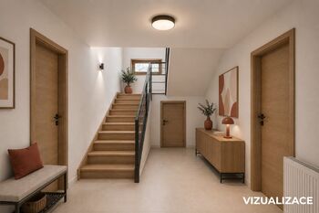 1. NP, chodba se schodištěm (vizualizace) - Prodej domu 173 m², Mladý Smolivec