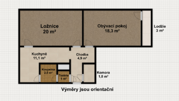 Půdorys - Prodej bytu 2+1 v osobním vlastnictví 64 m², Bílina
