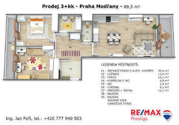 Prodej bytu 3+kk v osobním vlastnictví 90 m², Praha 4 - Modřany