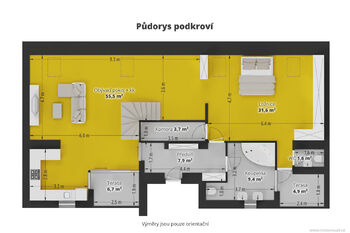 PŮDORYS PODKROVÍ - Prodej bytu 3+kk v osobním vlastnictví 144 m², Praha 3 - Žižkov