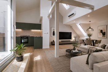 OBÝVACÍ POKOJ VIZUALIZACE - Prodej bytu 3+kk v osobním vlastnictví 144 m², Praha 3 - Žižkov