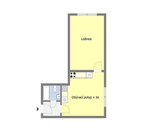 Orientační půdorys bytu - Prodej bytu 2+kk v osobním vlastnictví 38 m², Praha 4 - Michle