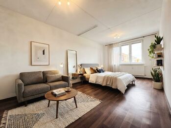 Vizualizace ložnice - Pronájem bytu 1+1 v osobním vlastnictví 39 m², Žatec