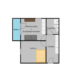 Orientační půdorys bytu - Pronájem bytu 2+kk v osobním vlastnictví 52 m², Český Krumlov