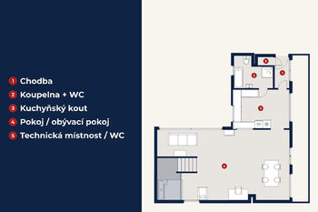 Půdorys stávající stav - Prodej bytu 1+kk v osobním vlastnictví 85 m², Praha 10 - Vršovice