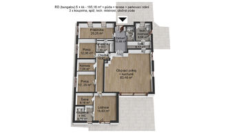 rientační půdorys dispozičního řešení domu. - Prodej domu 195 m², Vysoký Újezd