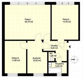 Dispozice bytu - Prodej bytu 3+1 v osobním vlastnictví 73 m², Bystřice