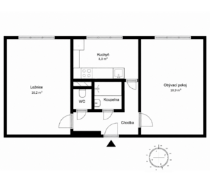 Půdorys - Pronájem bytu 2+1 v osobním vlastnictví 52 m², Praha 10 - Vinohrady