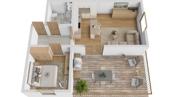 3D půdorys návrh varianty 2+kk - Prodej bytu 1+1 v osobním vlastnictví 46 m², Břeclav