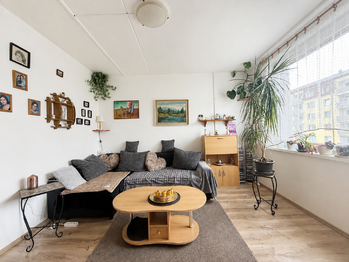Obývací pokoj - Prodej bytu 2+1 v družstevním vlastnictví 59 m², Milovice 