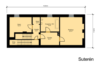 Půdorys suteren - Prodej domu 160 m², Velemín