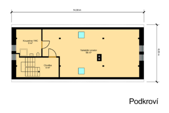Půdorys podkroví - Prodej domu 160 m², Velemín