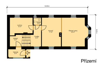 Půdorys přízemí - Prodej domu 160 m², Velemín