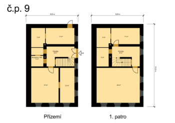 Půdorysy čp 9 - Prodej domu 160 m², Velemín