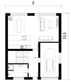 Návrh dispozičního řešení – dvojdům 4+kk s garáží a bazénem – půdorys 1. NP - Prodej domu 150 m², Diváky