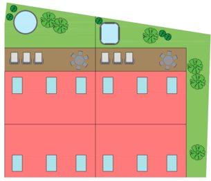 Návrh dispozičního řešení – dvojdům 4+kk s garáží a bazénem – situace - Prodej pozemku 320 m², Diváky