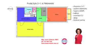 plánek - Prodej bytu 2+1 v osobním vlastnictví 62 m², České Budějovice