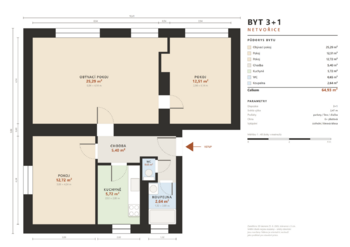 Prodej bytu 3+1 v osobním vlastnictví 64 m², Netvořice