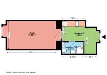 Plán bytu - Prodej bytu 1+1 v osobním vlastnictví 31 m², Praha 6 - Dejvice