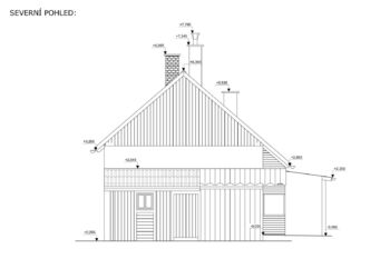 Severní pohled na dům (pasport nemovitosti) - Prodej domu 112 m², Kouty