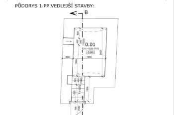 Půdorys sklepa (pasport nemovitosti) - Prodej domu 112 m², Kouty