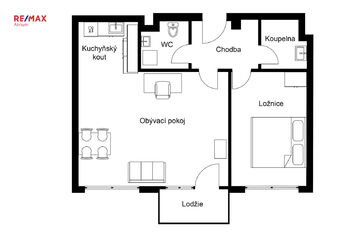 Plánek bytu - Prodej bytu 2+kk v osobním vlastnictví 52 m², Praha 10 - Strašnice
