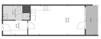 půdorys - Pronájem bytu 1+kk v osobním vlastnictví 38 m², Praha 9 - Vysočany