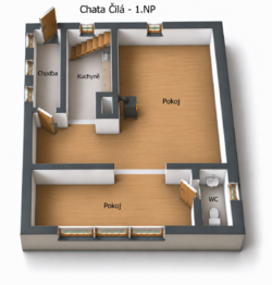 Orientační půdorys 1 .NP - Prodej chaty / chalupy 69 m², Čilá